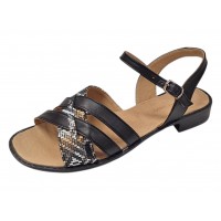 Sandale dama negre din piele naturala cu barete multiple si insertie print sarpe CLP15N